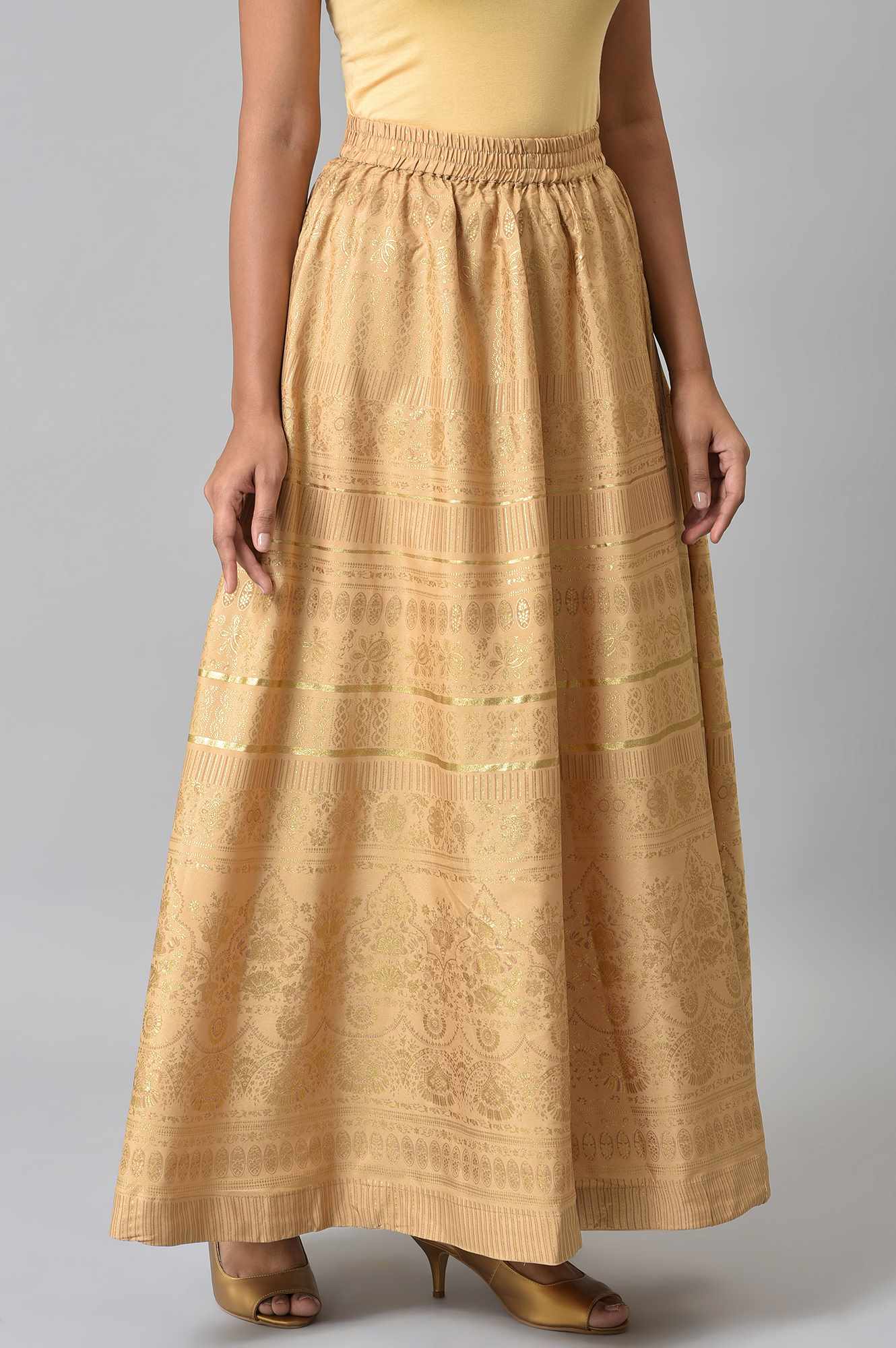 Gold Foil Print Circular Skirt