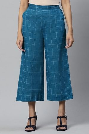 Blue Check Print Culottes - S