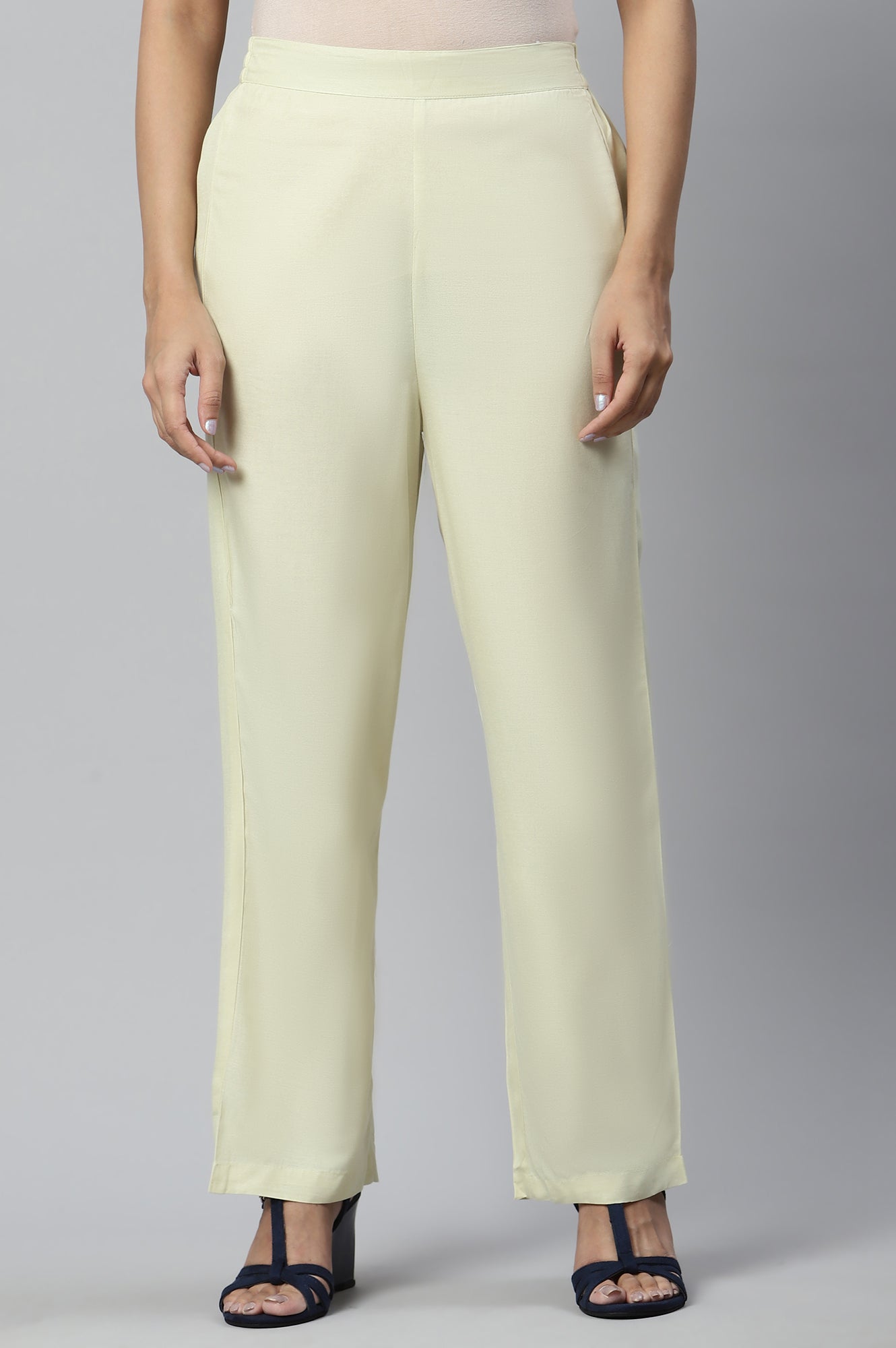 Custard White Ankle Length Solid Palazzo