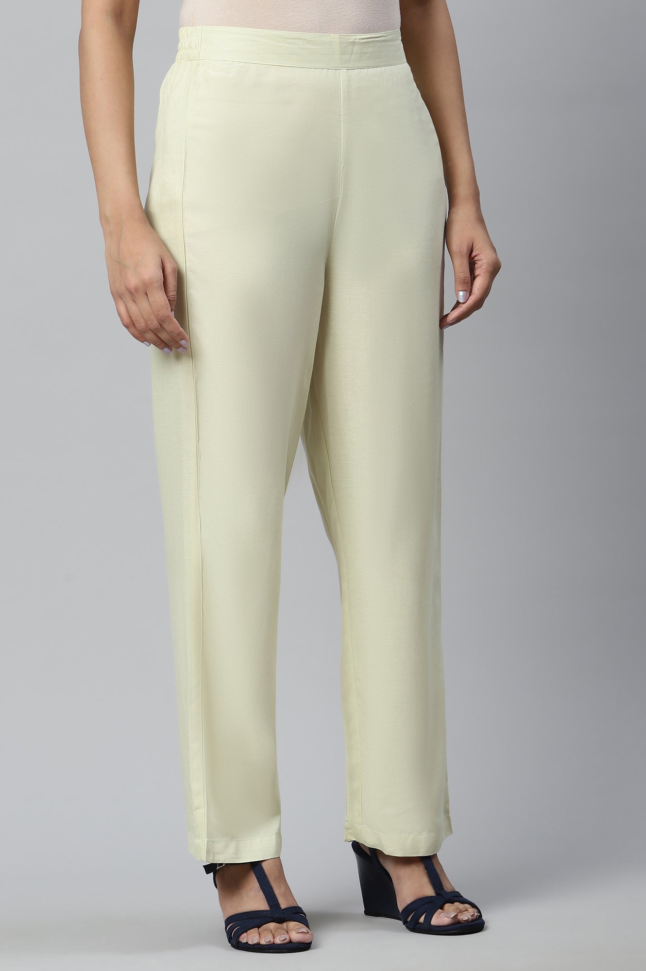 Custard White Ankle Length Solid Palazzo