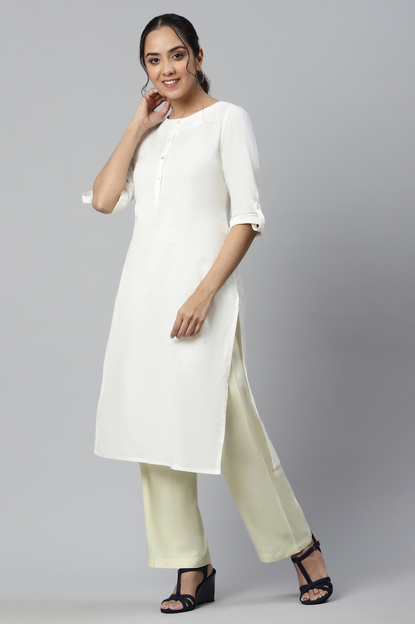 Custard White Ankle Length Solid Palazzo