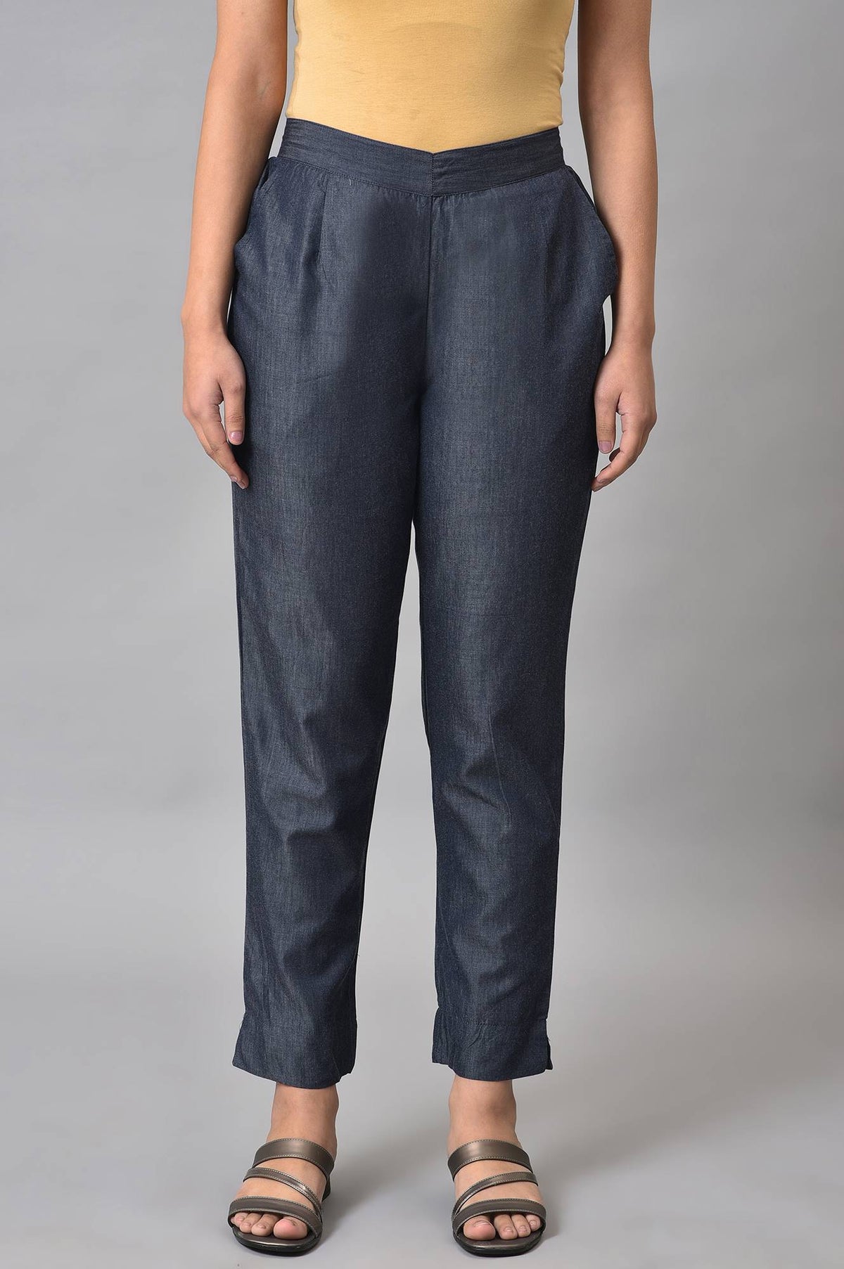 Denim Blue Solid Culottes - S