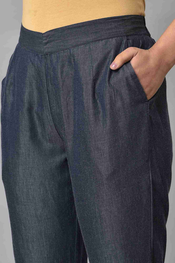 Blue Solid Straight Fit Cotton Culottes