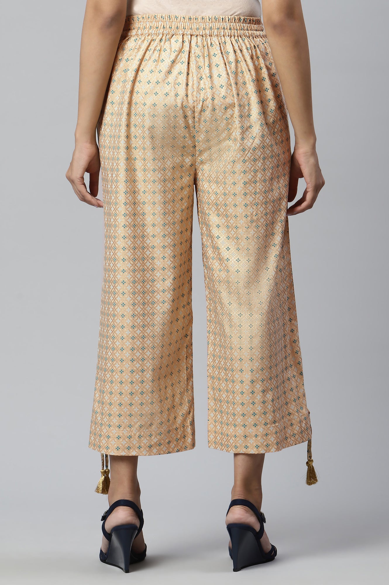 Peach Foil Printed Sequins Straight Kurta and Culotte Set