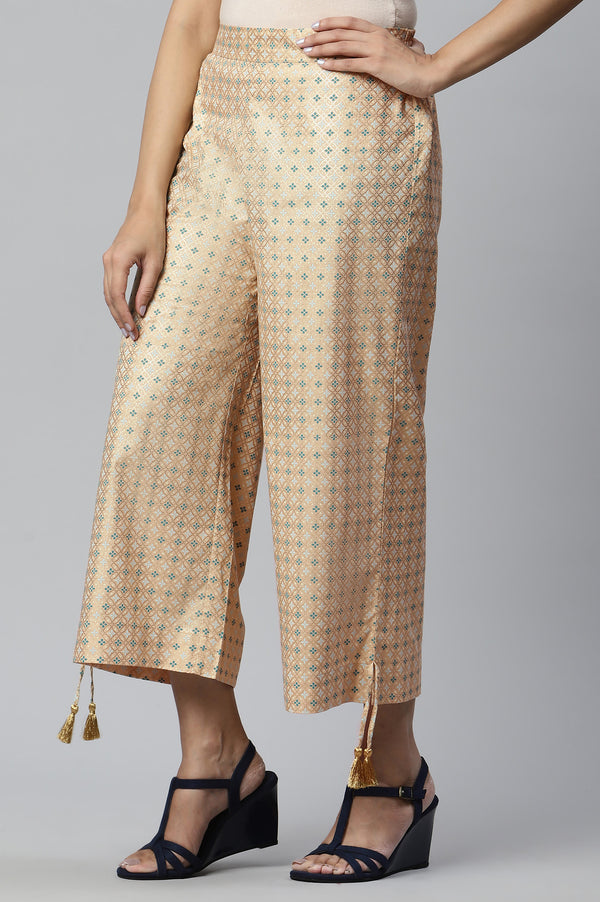 Peach Foil Printed Sequins Straight Kurta and Culotte Set