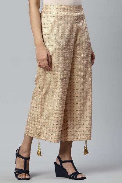 Peach Foil Printed Sequins Straight Kurta and Culotte Set