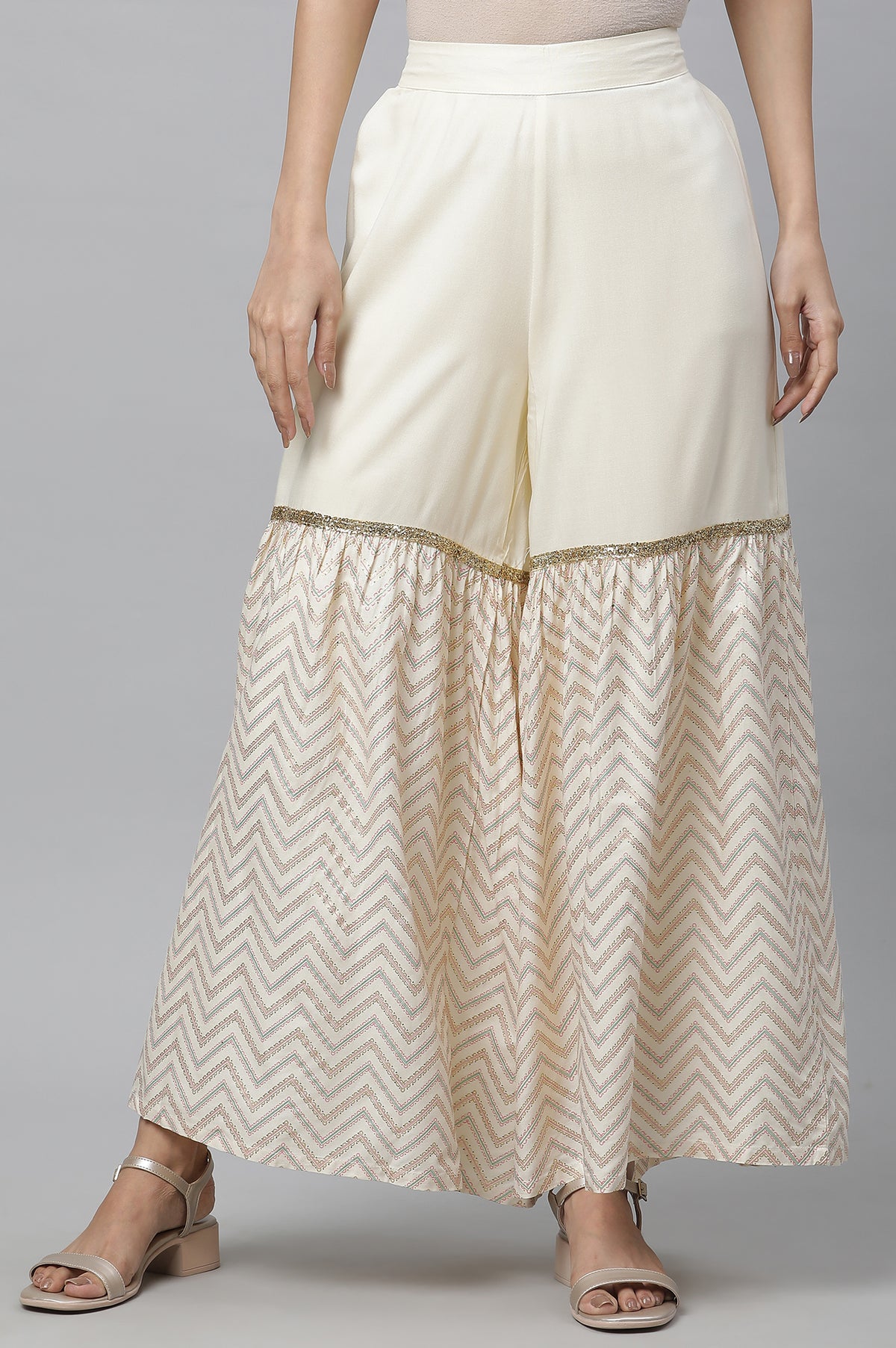 White Single Tier Liva Sharara - S