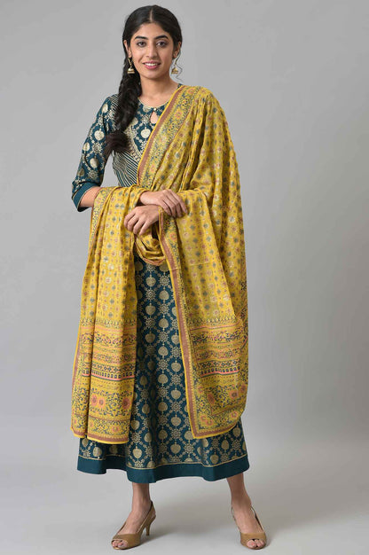 Yellow Placement Print Silver Chiffon Dupatta