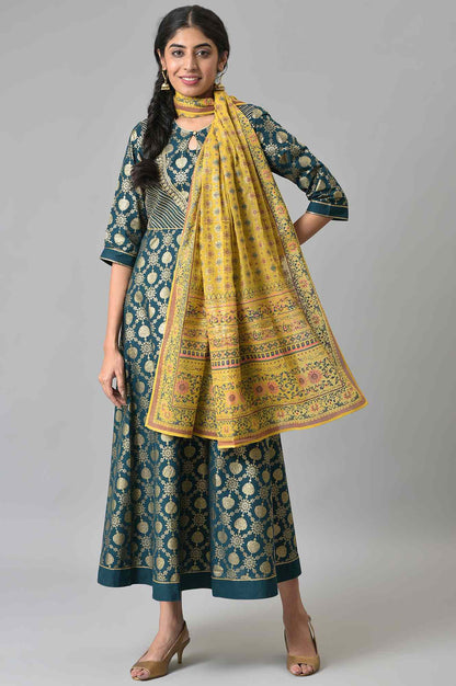 Yellow Placement Print Silver Chiffon Dupatta