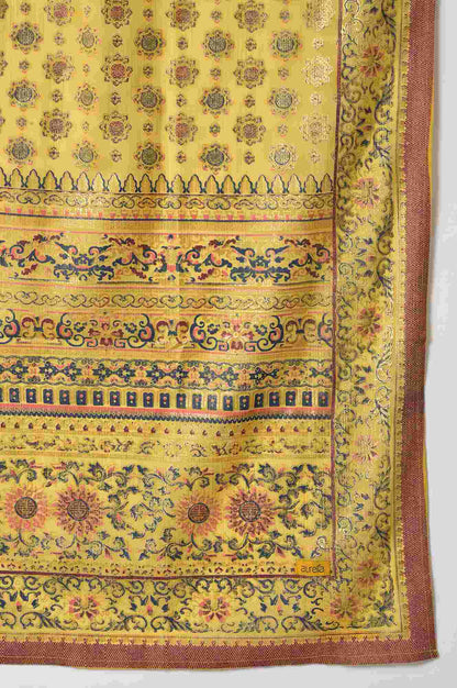 Yellow Placement Print Silver Chiffon Dupatta