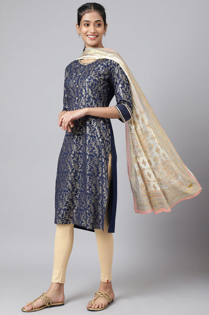 Cream Placement Print Silver Chiffon Dupatta