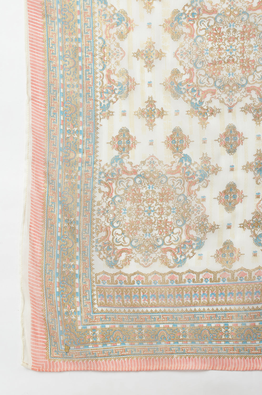 Cream Placement Print Silver Chiffon Dupatta