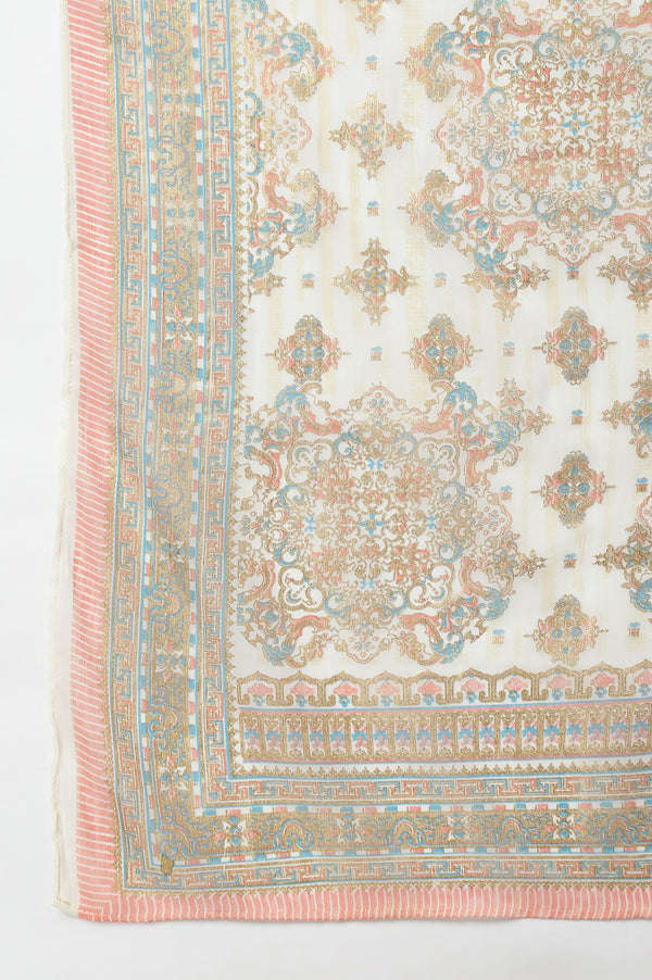 Cream Placement Print Silver Chiffon Dupatta