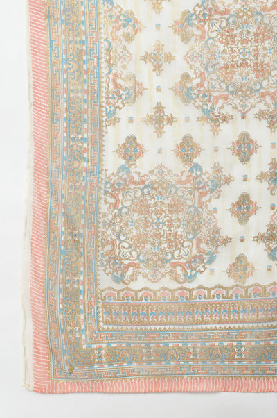 Cream Placement Print Silver Chiffon Dupatta