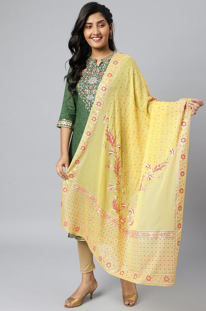 Yellow Placement Print Silver Chiffon Dupatta