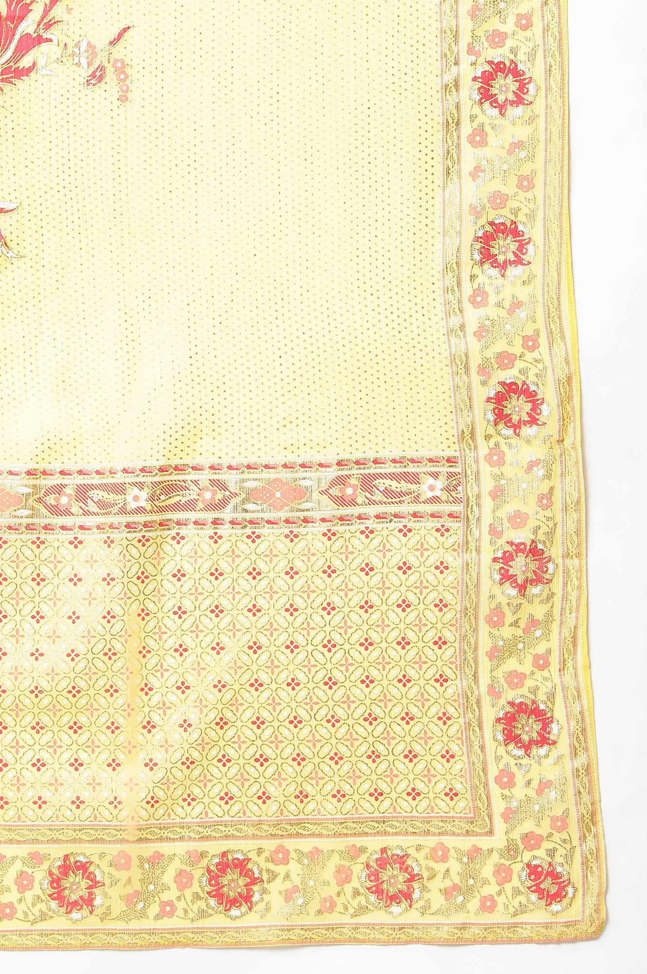 Yellow Placement Print Silver Chiffon Dupatta