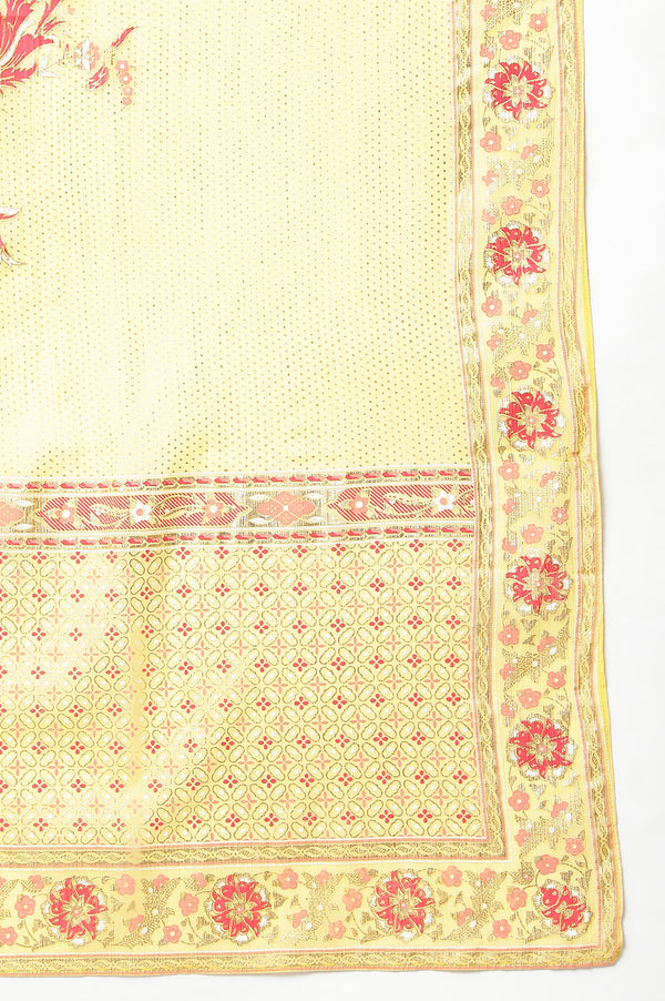 Yellow Placement Print Silver Chiffon Dupatta