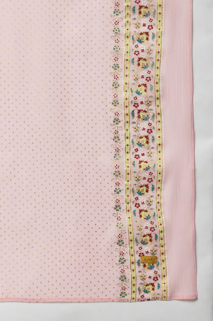 Pink Placement Print Silver Chiffon Dupatta