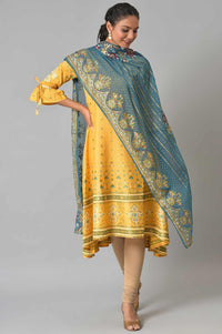 Blue Placement Print Silver Chiffon Dupatta