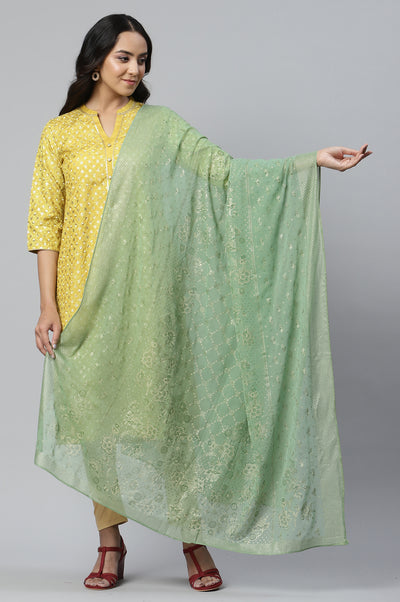 Blue Placement Print Silver Chiffon Dupatta