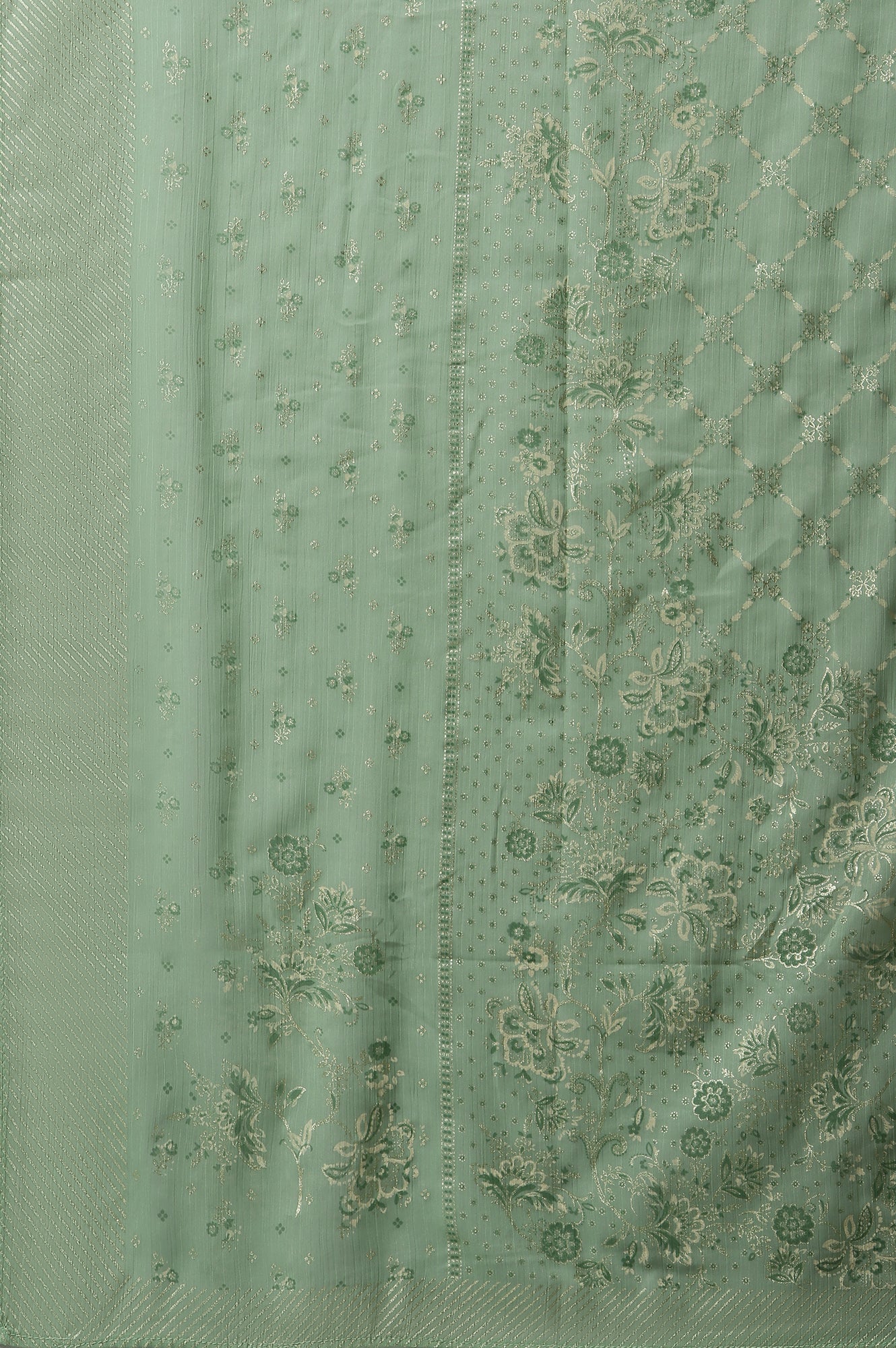 Light Green Floral Zari Print Chiffon Dupatta