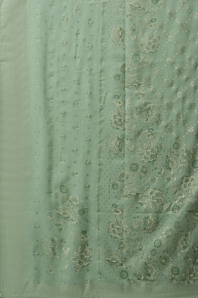 Blue Placement Print Silver Chiffon Dupatta