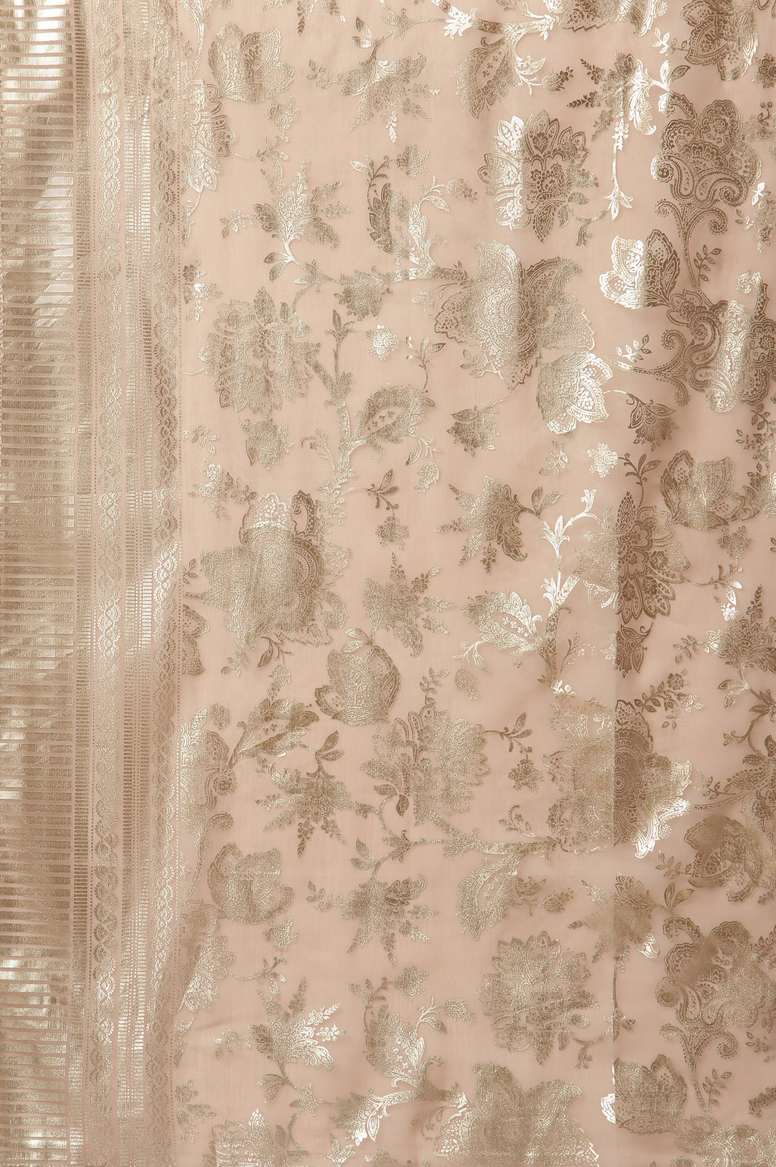 Pink Floral Gold Printed Rectangular Woven Dupatta
