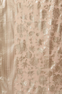 Pink Floral Gold Printed Rectangular Woven Dupatta