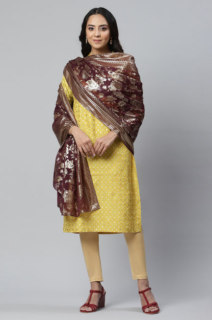 Maroon Silver Chiffon Floral Print Dupatta