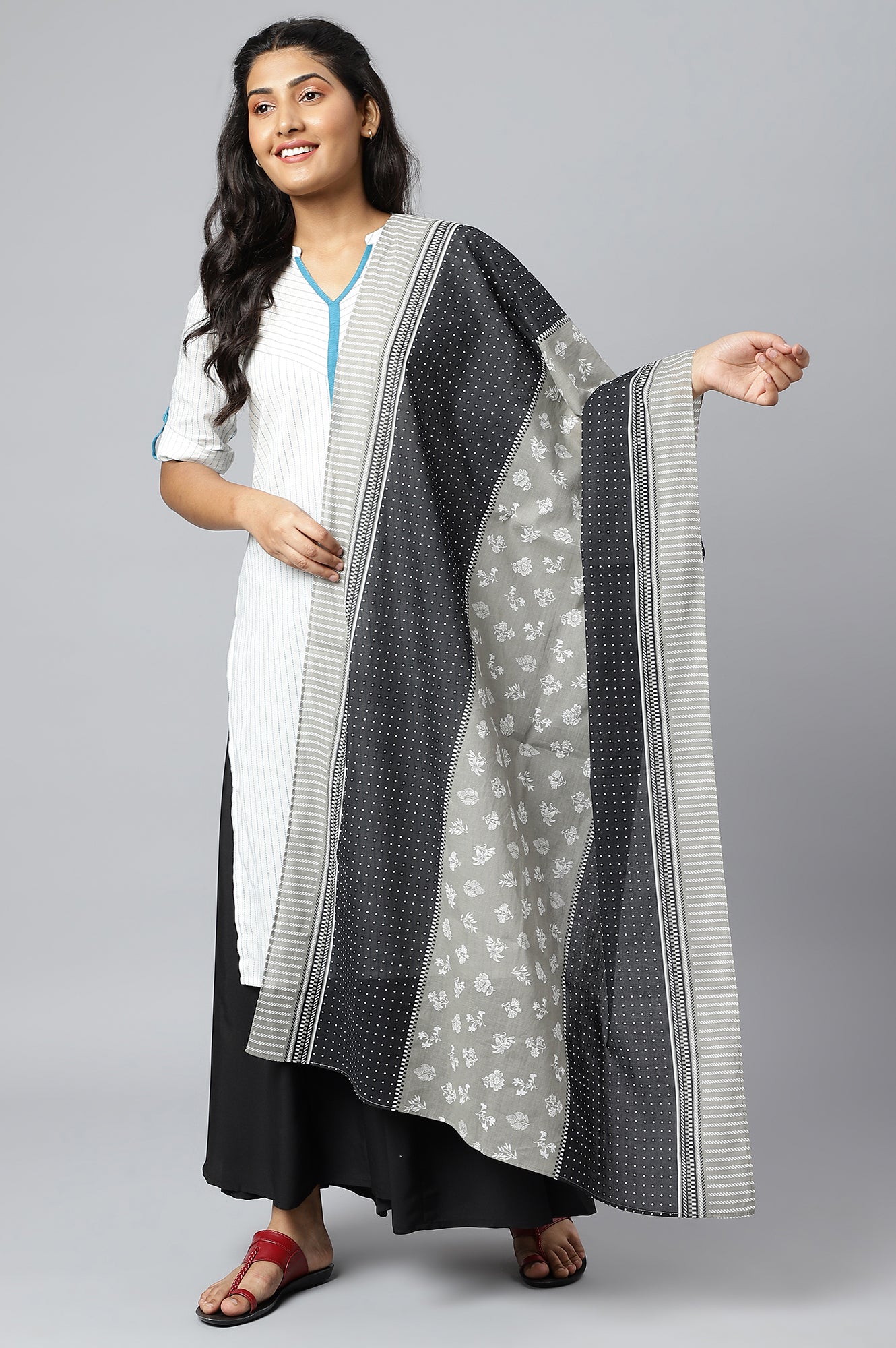 Grey Ethnic Printed Dupatta