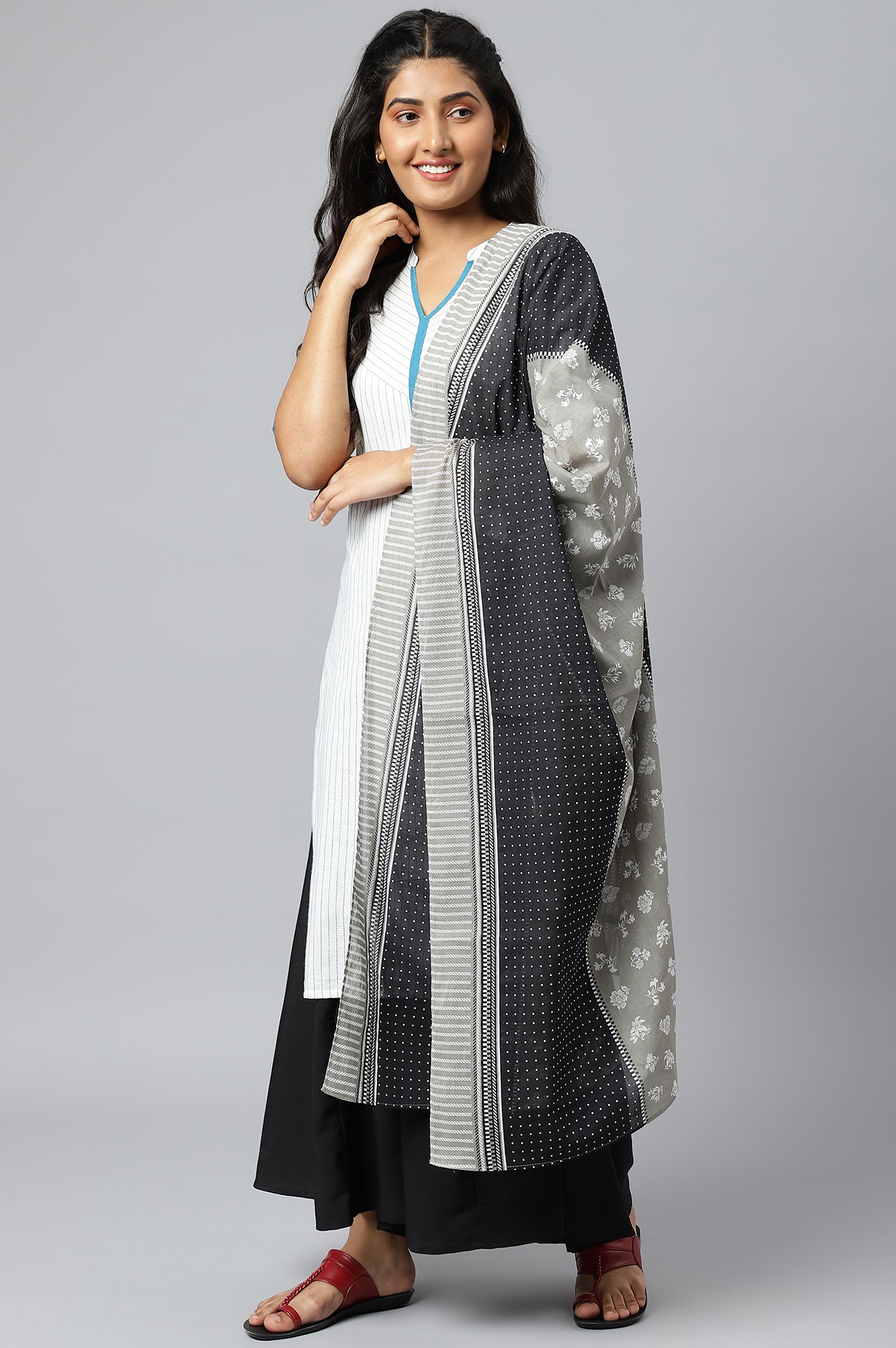 Grey Ethnic Printed Dupatta