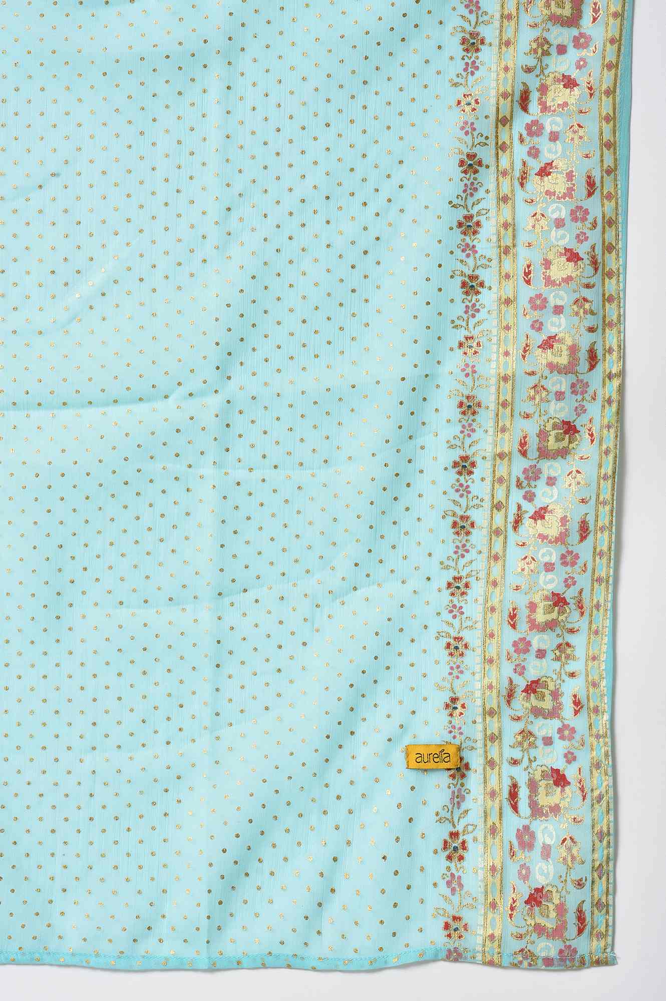 Blue Placement Print Silver Chiffon Dupatta