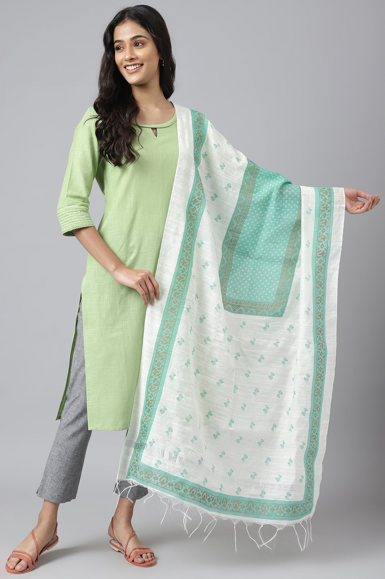 Green Printed Women Dupatta