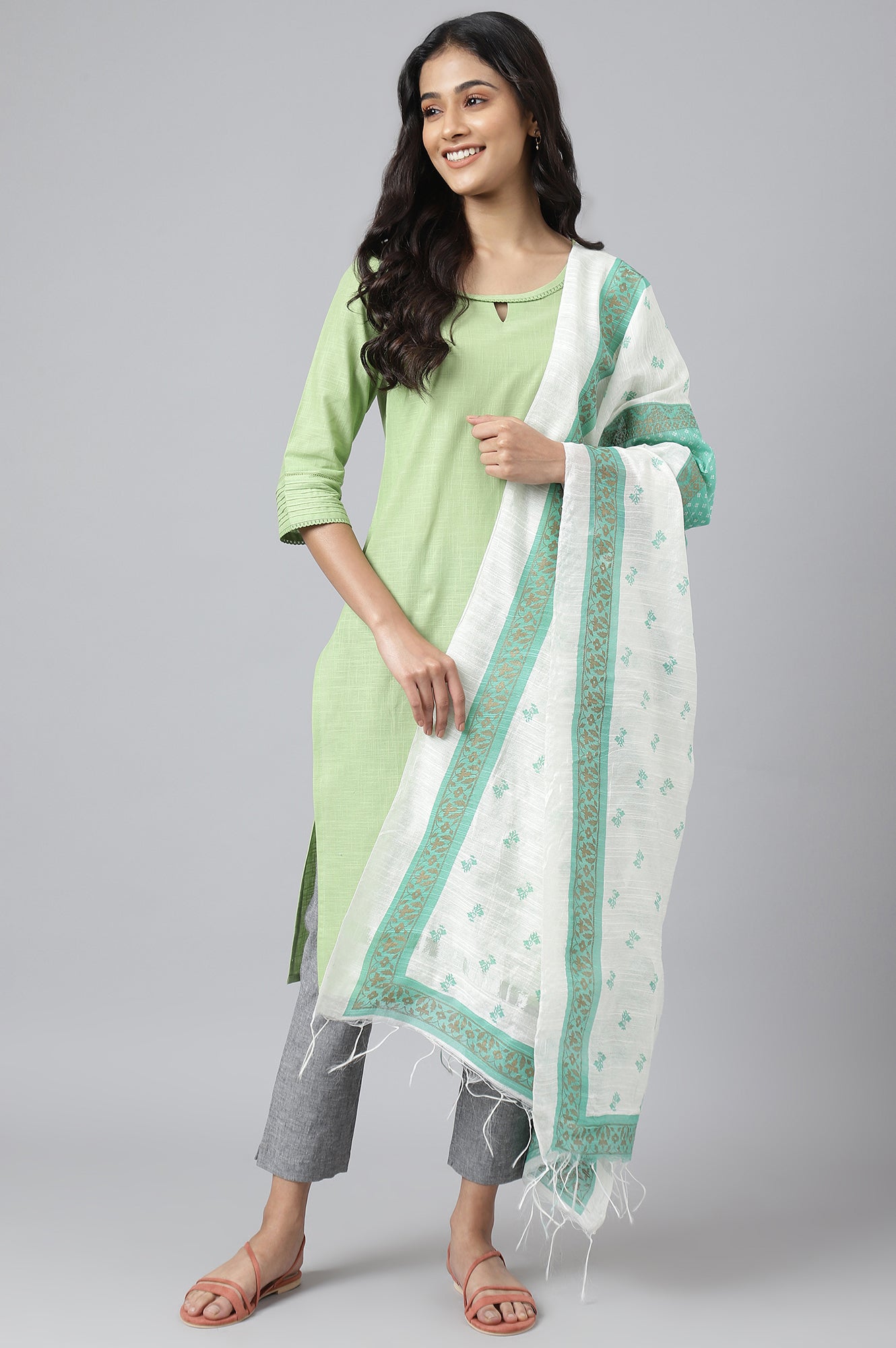 Green Printed Women Dupatta