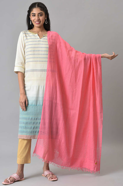 Pink Yarn-Dyed Dupatta