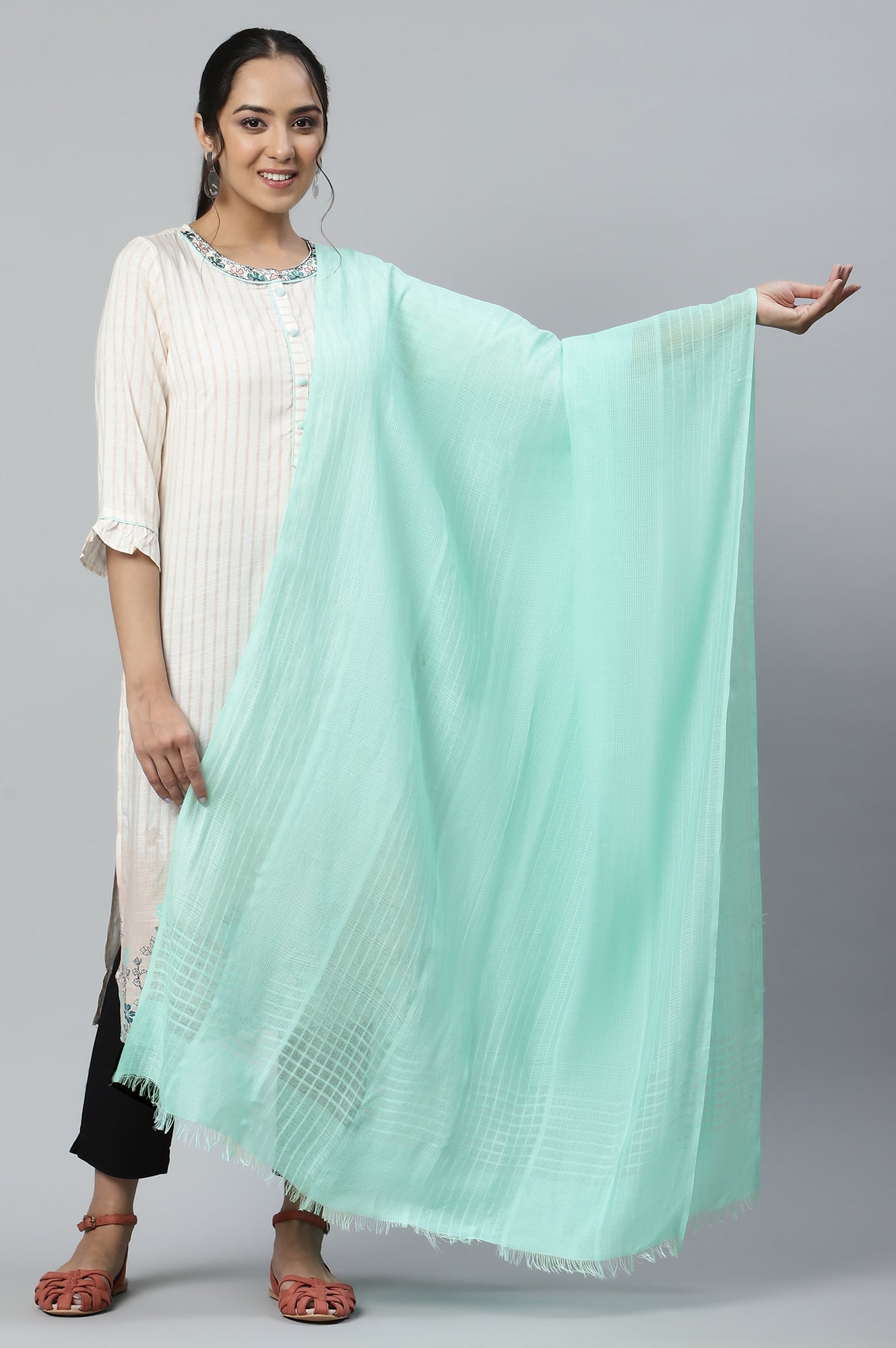 Green Yarn-Dyed Dupatta