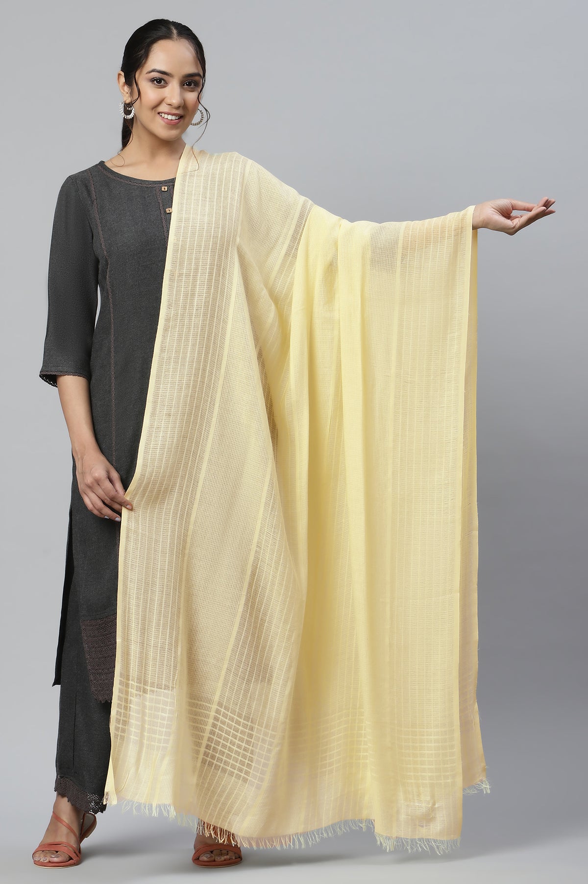 Yellow Cotton Viscose Dupatta - FS
