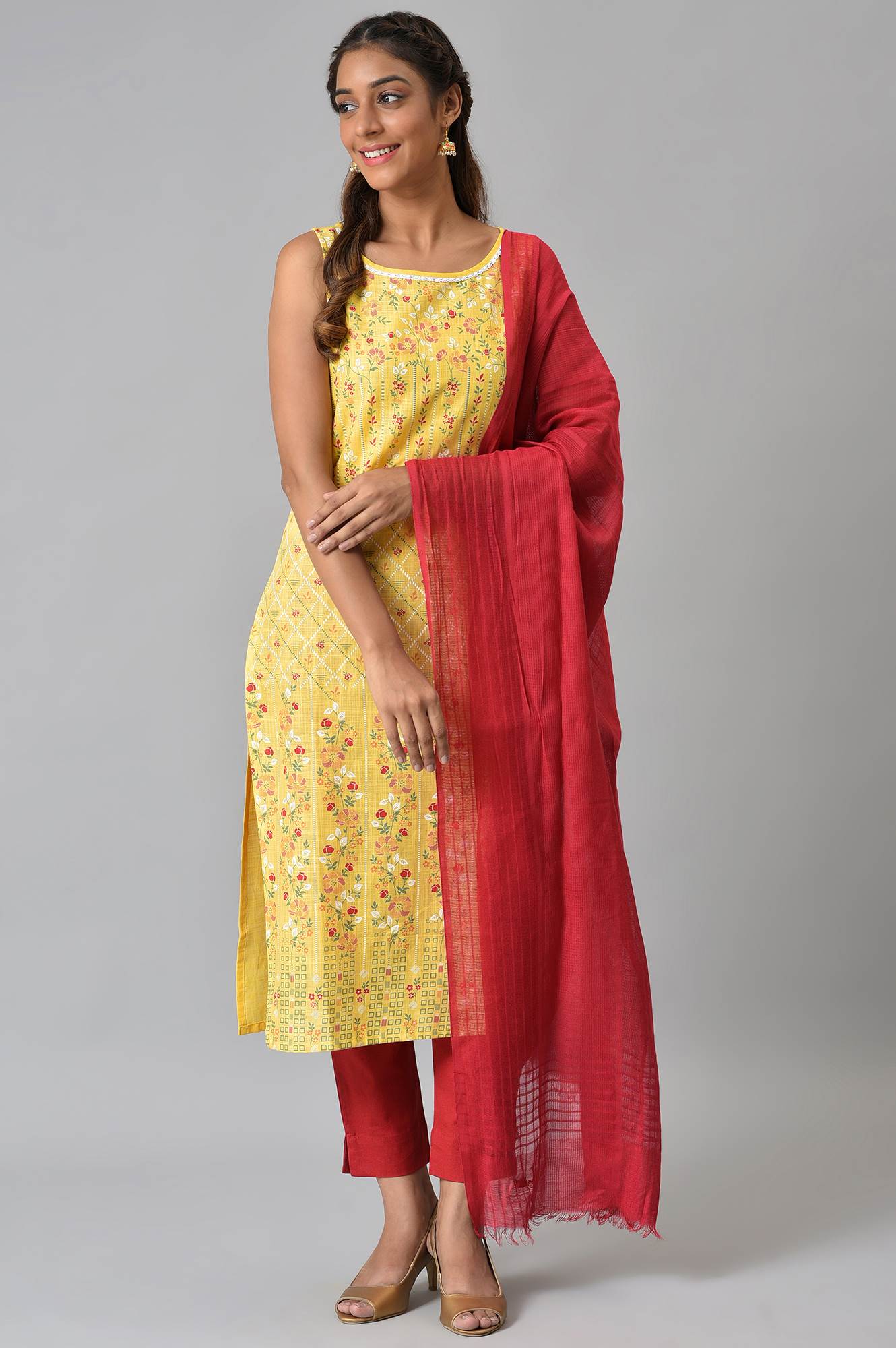 Red Yarn-dyed Woven Dupatta