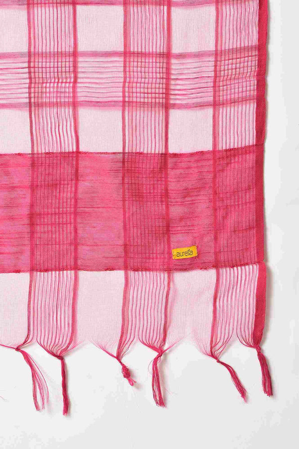 Pink Yarn-Dyed Woven Dupatta