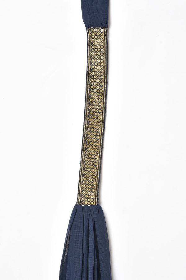 Blue Poly Georgette Solid Choker Neck Dupatta