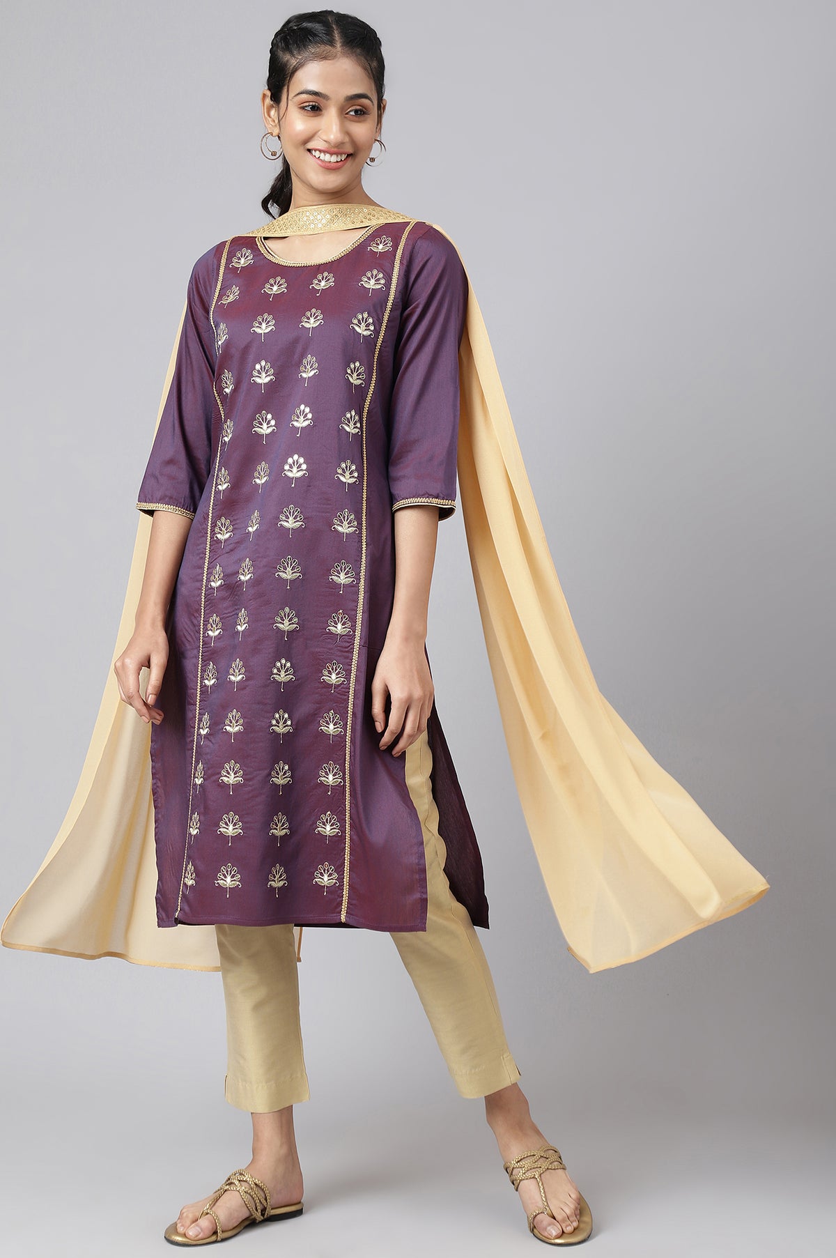Gold Chocker Neck Georgette Dupatta - FS