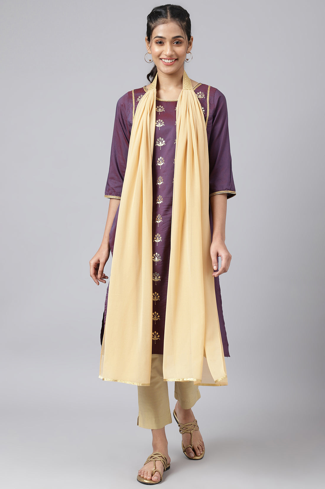 Gold Solid Georgette Dupatta