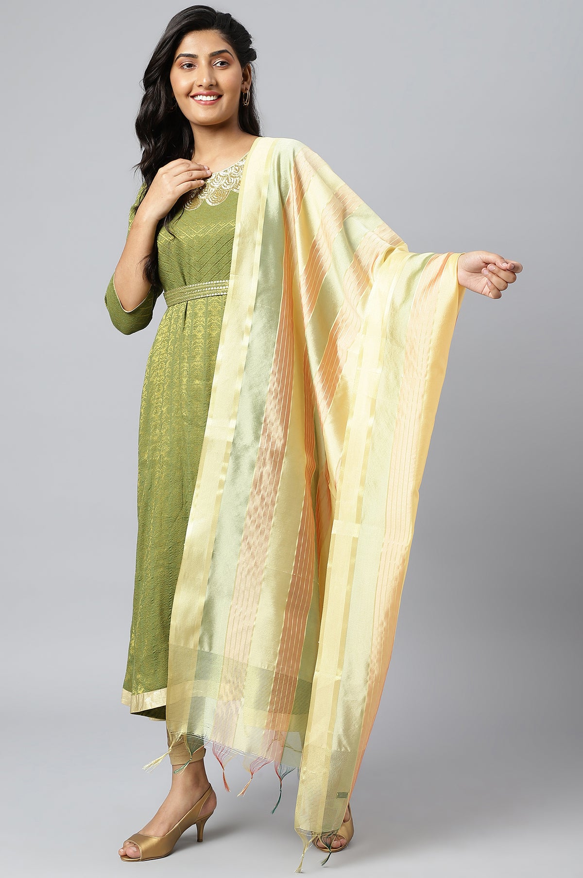 Multi Gold Banarsi Dupatta - FS