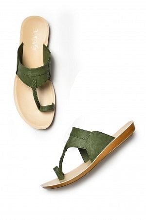 Aurelia Green Textured Almond Toe Flat