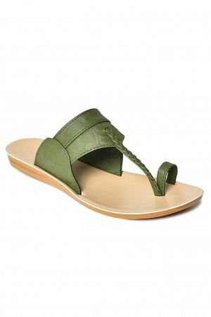 Aurelia Green Textured Almond Toe Flat