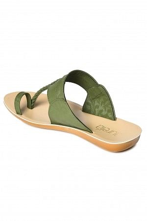 Aurelia Green Textured Almond Toe Flat