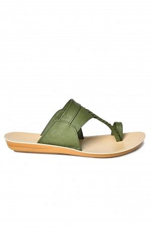 Aurelia Green Textured Almond Toe Flat