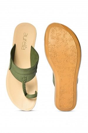 Aurelia Green Textured Almond Toe Flat