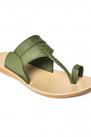 Aurelia Green Textured Almond Toe Flat