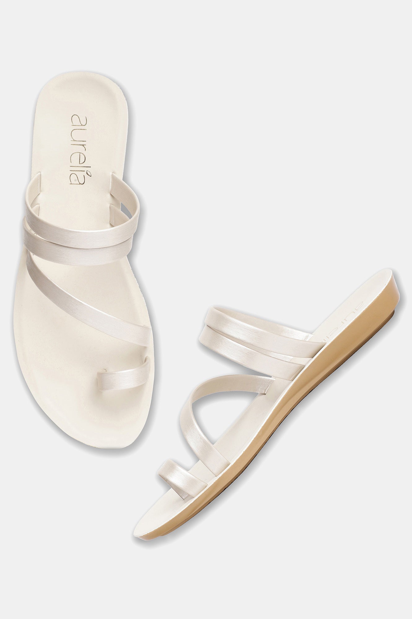 Aurelia Off White Solid Almond Toe Flat-ZKARSYN